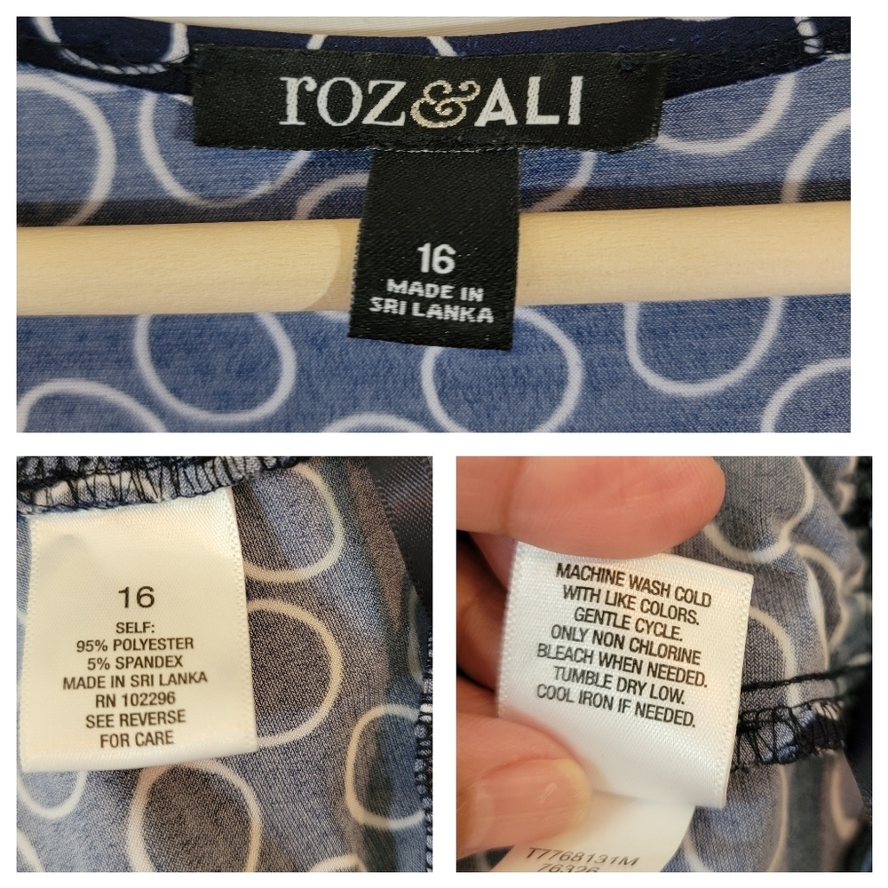 Roz & Ali Blue White Polkadot Jumpsuit Sz 16 Midi Length Bow Accent Minimalist - Picture 9 of 10